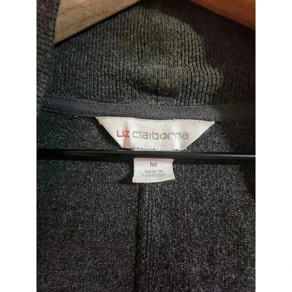 Liz Claiborne Cardigan Sweater Womens Medium Gray Stretch Open Front - Picture 3 of 3